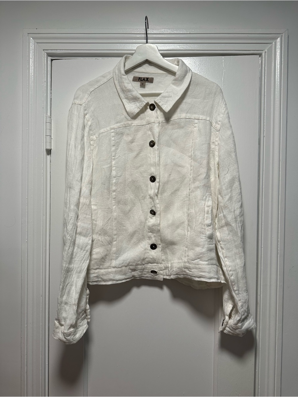 FLAX White Button-Front Linen Jacket